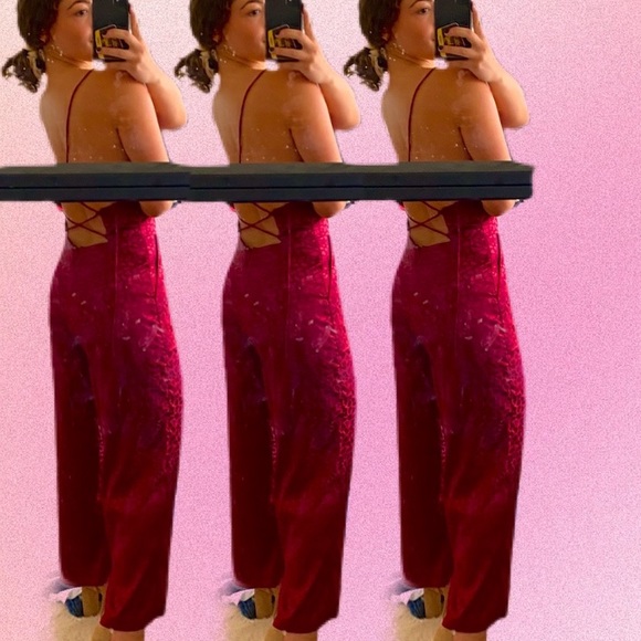 Red UO Lily Leopard Jacquard Lace-Up Jumpsuit - Picture 4 of 4